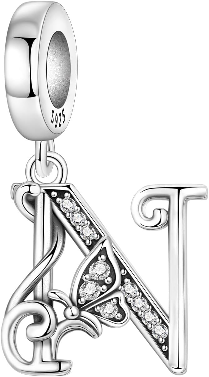 PANPOKI Store 2 Pack 925 Sterling Silver Butterfly Letter Charms for Bracelets and Necklace Alphabet Initial Dangle Pendants Round Spacer Beads Pave Cubic Zirconia Jewelry Gift for Women - Image 2